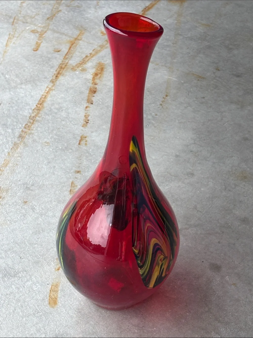 Vintage Pier 1 Imports Ruby Red Art Glass Vase Swirl Accent MCM Style Home Decor